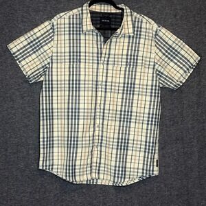 PrAna Kirkwood Shirt Large Plaid Stretch Button-Up Beige Short Sleeve Top